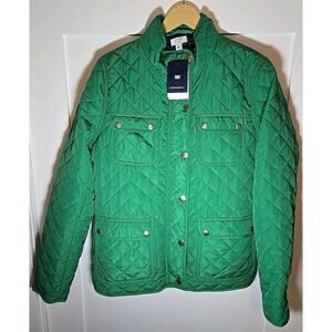 NWT Crown & Ivy Core Barn Jacket, Women's, Quilted, Ivory, Size Large- Green
